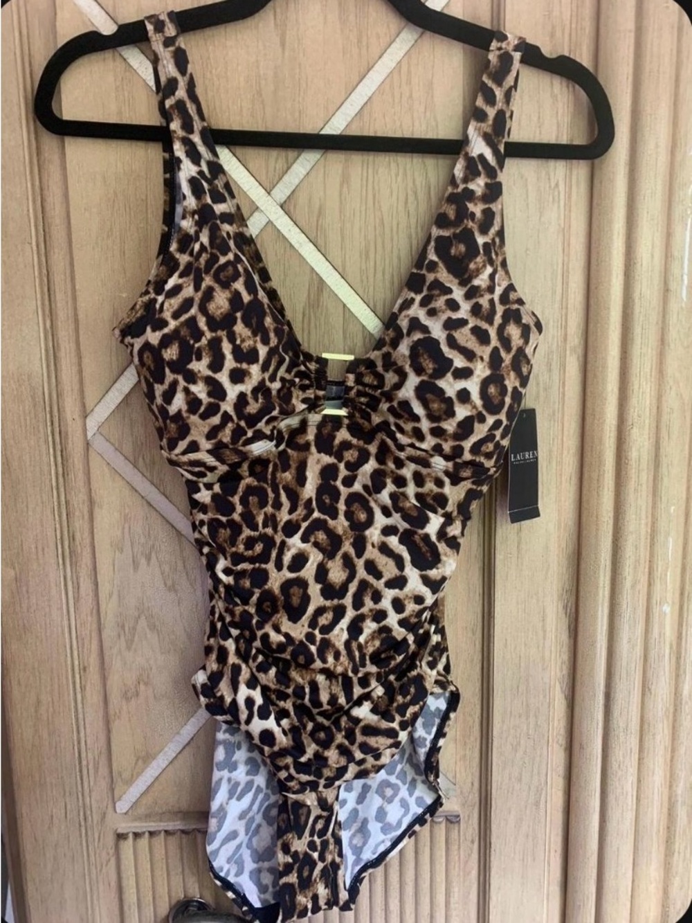 Ralph Lauren Leopard Print One-Piece in Brown and Black with Gold Accent